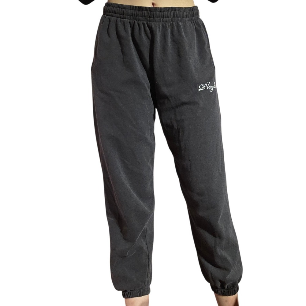 PlayboyxPacsun Charcoal Grey Jogger Sweatpants Women's Elastic Waist Cuffed Hem - Picture 2 of 4